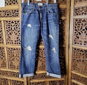 Current/Elliott Blue Distressed Boyfriend Jeans